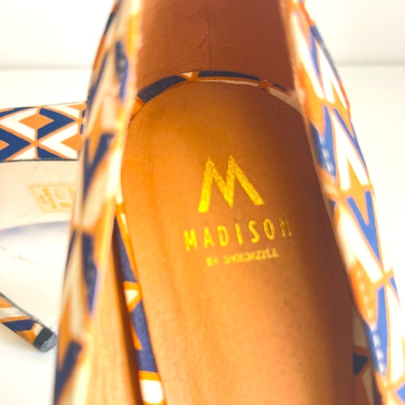 Madison Heels Ladies Size 9.5 Brown & Navy Blue Ankle Strap High Heels - Picture 9 of 9